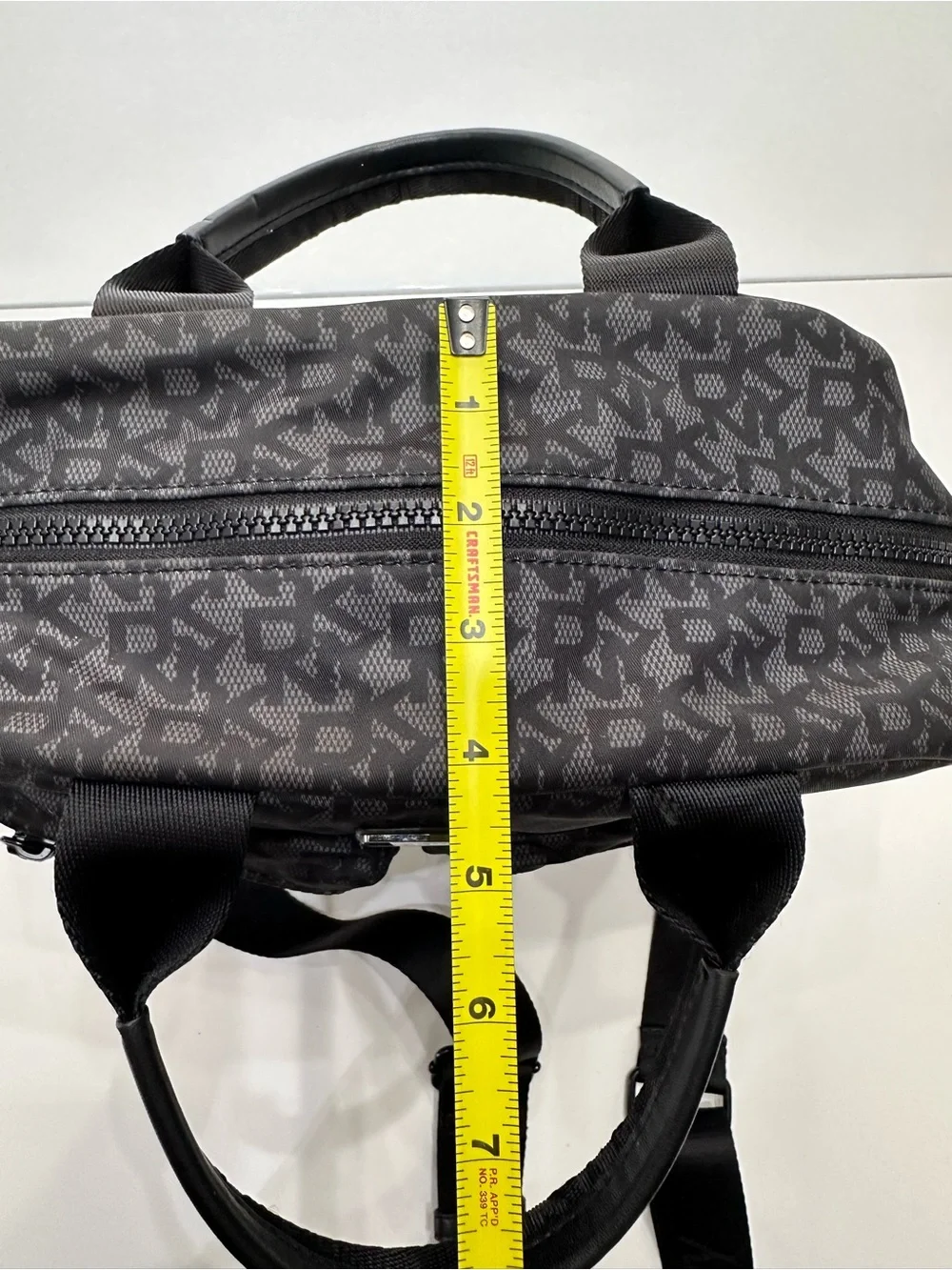 DKNY Damian Satchel Black Grey Monogram Crossbody Bag Utility Tote EUC